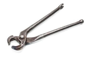 Steel vintage pincer isolated on white background