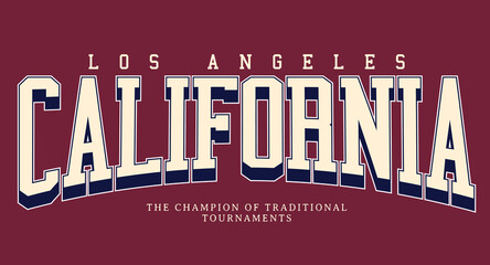 Retro college varsity typography california slogan print, vector illustration, for t-shirt graphic. - obrazy, fototapety, plakaty