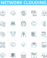Network clouding vector line icons set. Network, Clouding, Cloud, Computing, Networking, Virtualization, Storage illustration outline concept symbols and signs