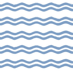 Seamless Wave Pattern, Hand drawn water sea vector background. Wavy beach print, curly grunge paint lines, watercolor stripes