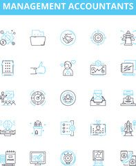 Management accountants vector line icons set. Management, Accountants, CFO, Finance, Controllership, Auditors, Analysts illustration outline concept symbols and signs