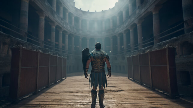 Gladiator. Ancient Roman Colosseum in Rome. Generative Ai