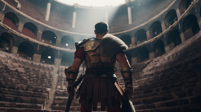 Gladiator. Ancient Roman Colosseum in Rome. Generative Ai