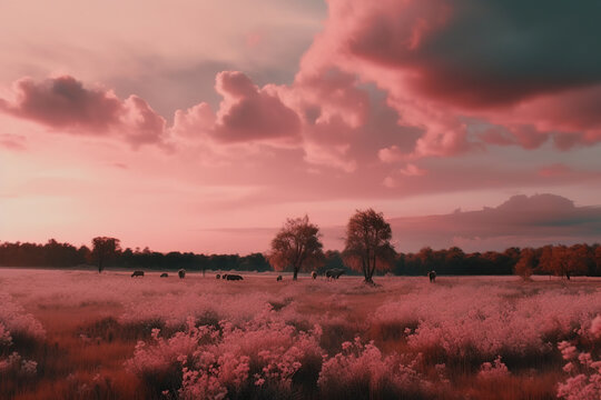 Aesthetic Pink Sky Cloudy Background Generative AI