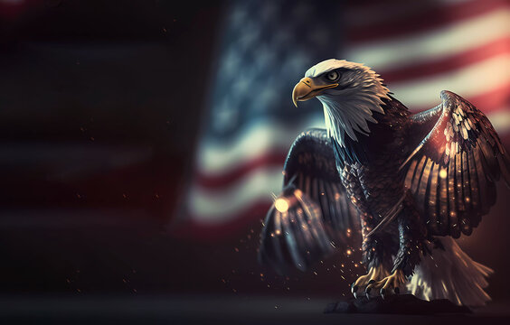 Eagle on the background of the American flag. USA Flag Day. Generated AI