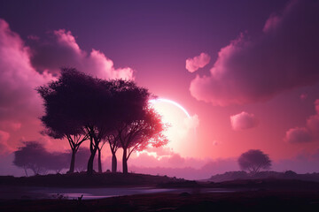 Fototapeta na wymiar aesthetic purple sky background landscape Generative AI