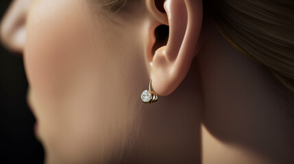Closeup of female ear with a earring. Generative Ai