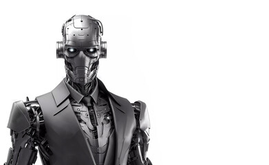 Robot in a jacket. Banner. Generated AI