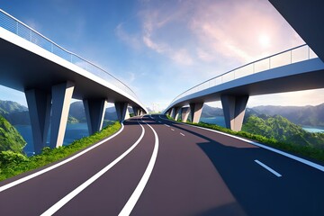 futuristic modern future city with highway and bridge, generative art by A.I.