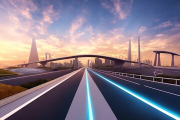 futuristic modern future city with highway and bridge, generative art by A.I.