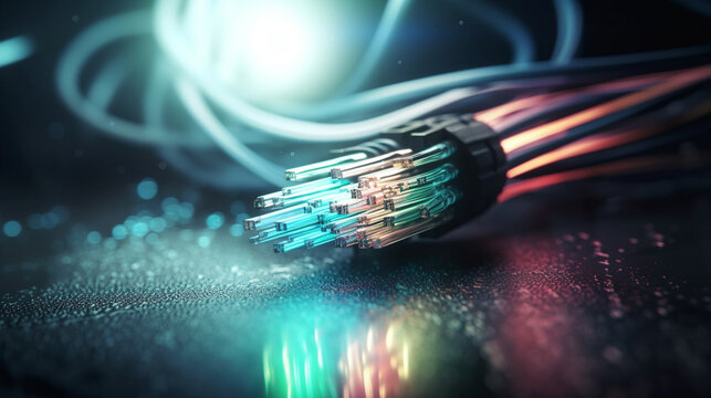Closeup of Fiber optic cable. Generative Ai