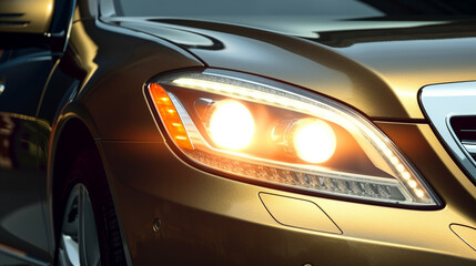 Obraz na płótnie Canvas Close up of headlight of a modern car. Generative Ai