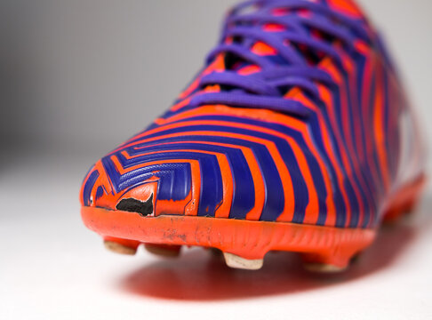kent, uk 01.01.2023 Adidas Predator Instinct FG B35452 Xavi rare Limited Edition Junior Trainers Orange and blue training sports boots. iconic soccer shoes.