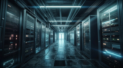 Server room data center. Generative Ai