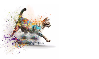 Cat in splashes on a white background. Cat. Generated AI