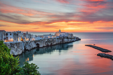 The old town on the promontory at sunrise, Vieste, Gargano peninsula, Foggia province, Puglia