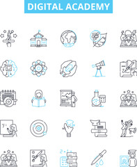 Digital academy vector line icons set. Digital, Academy, Online, Course, Learning, Education, School illustration outline concept symbols and signs