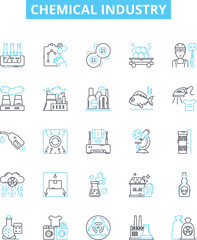Chemical industry vector line icons set. Chemicals, Industry, Petrochemicals, Fertilizers, Petroleum, Synthetics, Pharmaceuticals illustration outline concept symbols and signs