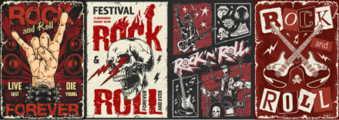 Rock forever set colorful flyers