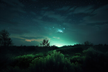 Naklejka premium night landscape with green sky Generative AI