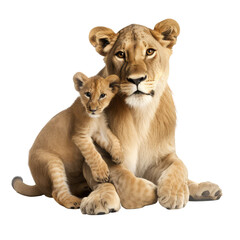 Fototapeta na wymiar Lioness mother with young cub 