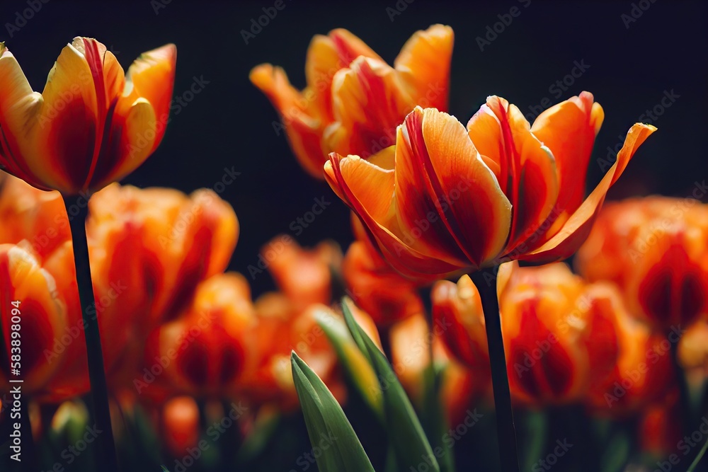 Canvas Prints Blooming bright orange tulips bouquet for spring holiday, created with generative ai