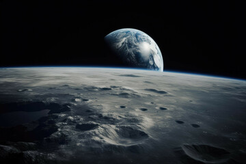 Plakat A view of the moon from space, with the Earth in the background - Generative AI