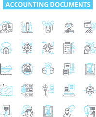 Accounting documents vector line icons set. Accounts, Vouchers, Ledgers, Journals, Invoices, Receipts, Payables illustration outline concept symbols and signs