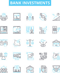 Bank investments vector line icons set. Savings, Stocks, Bonds, Mutual Funds, Funds, Assets, Mortgage illustration outline concept symbols and signs