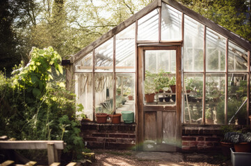 Fototapeta na wymiar Vintage British greenhouse. Generative AI