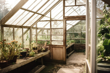 Vintage British greenhouse. Generative AI