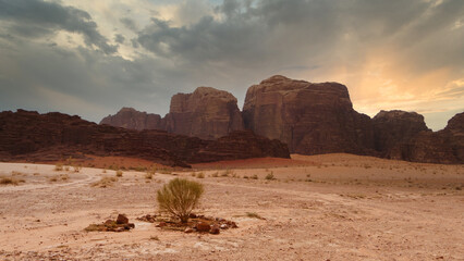 Majestic view of the Wadi Rum desert, Jordan, The Valley of the Moon.