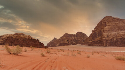 Majestic view of the Wadi Rum desert, Jordan, The Valley of the Moon.
