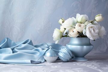 aesthetic of flowers in vase pastel blue tone