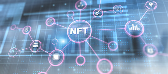 NFT Non-fungible token crypto art cryptocurrency blockchain technology concept.