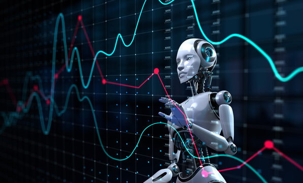 Robo trading RPA automation Robot Chart graphs diagram business financial data analytics.