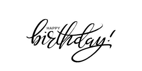 Happy Birthday modern script lettering. Minimalistic one color greeting horizontal card template. Typography design for cards, posters, banners.