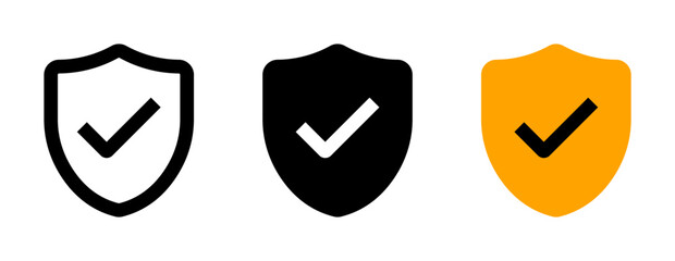 Shield Check Mark Icon Set. Secure Icon or Symbol. Set of Security Shield Icons with Check Marks. Vector Illustration.