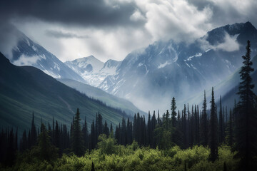 Fototapeta na wymiar Clouds over mountains in Alaska