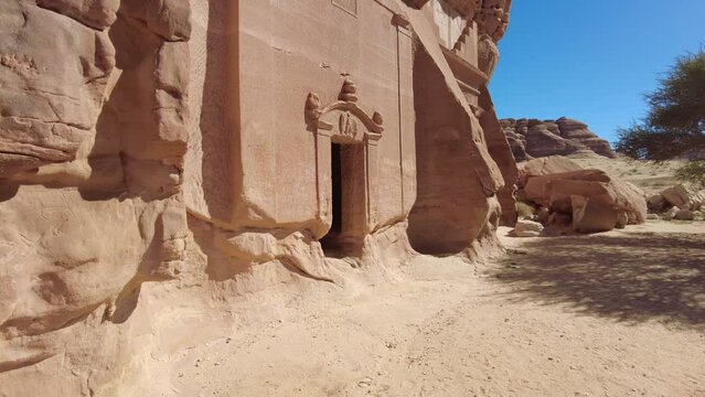 Al Ula - Saudi Arabia: The famous tombs of the Nabatean civilization, Al-Ula being their second largest city after Petra, at the Madain Saleh site in the Saudi desert. 