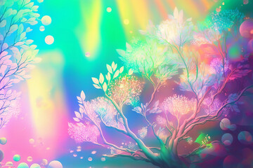 Fototapeta na wymiar Spring Colourful Holographic Abstract Background, Generative AI