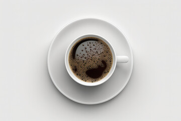Fototapeta premium Cup of coffee on white background top view morning. Cup with espresso. Black fresh coffee in a cup simple minimal. 3D realistic illustration. Based on Generative AI