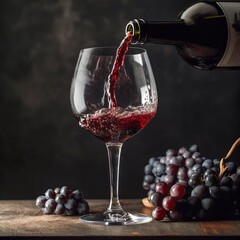 Pouring red wine into a wineglass. Generative AI