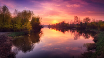 Obraz na płótnie Canvas midjourney generated image of a Gorgeous Spring Sunset