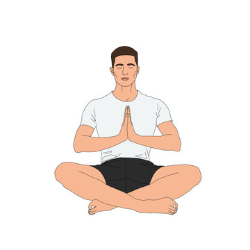 PNG Easy Pose / Sukhasana. Meditating man practicing yoga minimalistic illustration without background. Meditation, breathe, lotus pose, yoga pose, asana, instruction