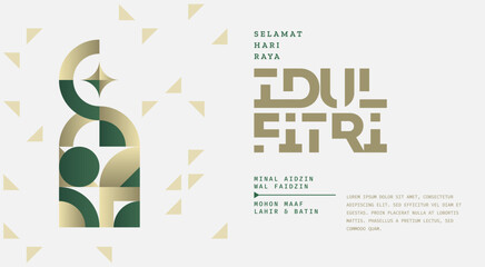 Selamat Hari Raya Idul Fitri.Translation: Happy Eid Mubarak. Eid al-Fitr Greeting with hand lettering calligraphy and illustration. vector illustration.