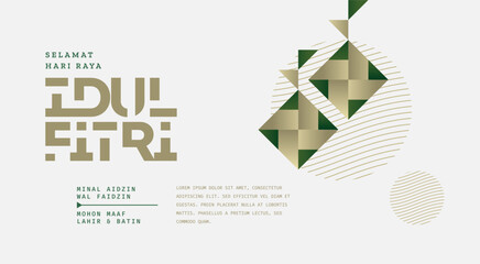 Selamat Hari Raya Idul Fitri.Translation: Happy Eid Mubarak. Eid al-Fitr Greeting with hand lettering calligraphy and illustration. vector illustration.