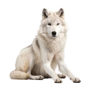 Sitting white wolf on a transparent background. Generative AI
