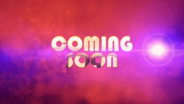 Abstract Coming Soon glow golden light motion text Science technology futuristic 3D cinematic title with digital particles wave and flare light burst background