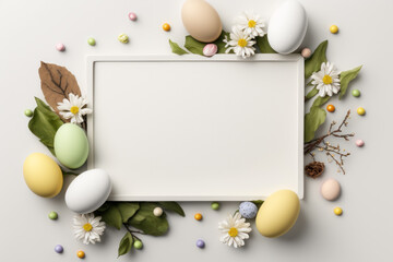 Naklejka na ściany i meble Easter frame and decor with copy space on a white background. Illustration generated by AI.